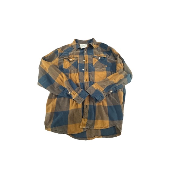 urban pipeline Tops - Urban Pipeline Women's L Flannel Shirt Grunge Blue Brown Plaid *See Description*